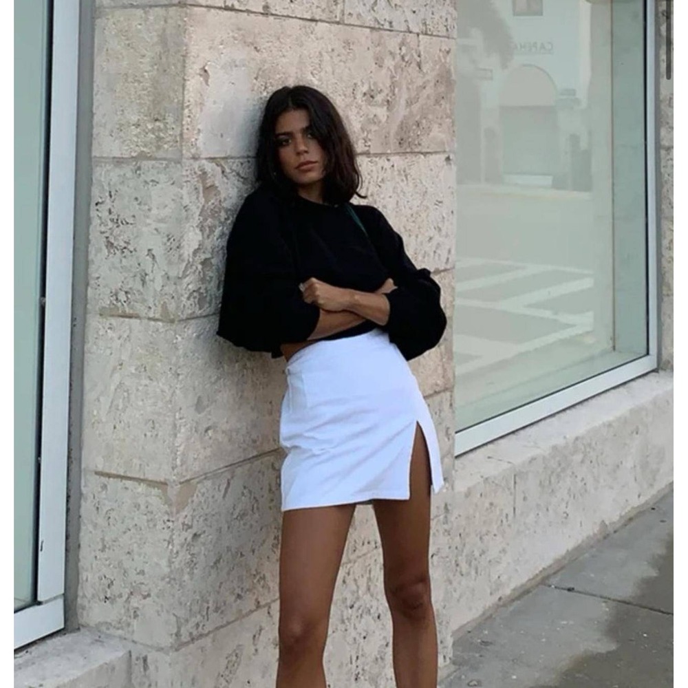 Lioness the Lola White Mini Skirt High Waisted Front Slit Cotton‎ Twill Size S